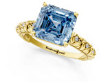 Yellow gold Fancy Blue Asscher  Solitaire Floral Milgrain Engagement Ring_37
