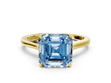 Yellow gold Fancy Blue Asscher  Solitaire Heart Prong Engagement Ring with Tapered Band_89