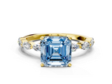 Yellow gold Fancy Blue Asscher  Solitaire Marquise Side Stone Prong Setting Ring_18