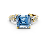 Yellow gold Fancy Blue Asscher  Solitaire Marquise Twist Band with Six-Prong Setting