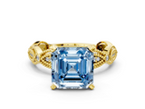 Yellow gold Fancy Blue Asscher  Solitaire Milgrain Diamond Engagement Ring with Bezel and Marquise Band