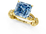 Yellow gold Fancy Blue Asscher  Solitaire Milgrain Diamond Engagement Ring with Bezel and Marquise Band_1