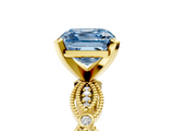 Yellow gold Fancy Blue Asscher  Solitaire Milgrain Diamond Engagement Ring with Bezel and Marquise Band_5