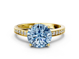 Yellow gold Fancy Blue Asscher  Solitaire Pavé Band Prong Setting Ring