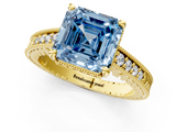 Yellow gold Fancy Blue Asscher  Solitaire Pavé Diamond Milgrain Engagement Ring with Four-Prong Setting_1