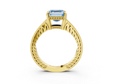 Yellow gold Fancy Blue Asscher  Solitaire Pavé Diamond Milgrain Engagement Ring with Four-Prong Setting_3