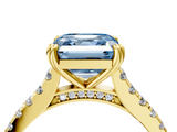 Yellow gold Fancy Blue Asscher  Solitaire Pave Diamond Engagement Ring with Prong Setting_4