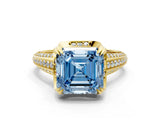 Yellow gold Fancy Blue Asscher  Solitaire Pave Split Shank Ring with Four-Prong Setting_69