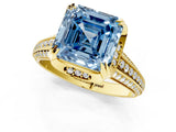 Yellow gold Fancy Blue Asscher  Solitaire Pave Split Shank Ring with Four-Prong Setting_70