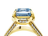 Yellow gold Fancy Blue Asscher  Solitaire Pave Split Shank Ring with Four-Prong Setting_73