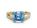 Yellow gold Fancy Blue Asscher  Solitaire Split Shank Pavé Diamond Engagement Ring_33