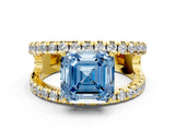 Yellow gold Fancy Blue Asscher  Solitaire Split Shank Pave Diamond Ring_41