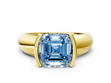 Yellow gold Fancy Blue Asscher  Solitaire Tension Set Diamond Ring with Wide Band_34