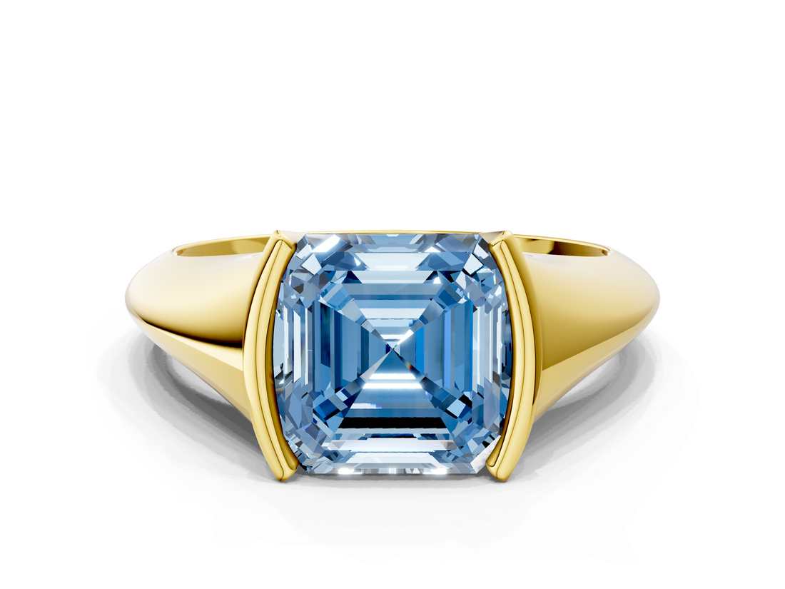 Yellow gold Fancy Blue Asscher  Solitaire Tension Set Diamond Ring_53