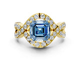 Yellow gold Fancy Blue Asscher  Solitaire Twist Band Pavé Diamond Engagement Ring_15