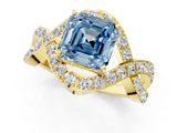 Yellow gold Fancy Blue Asscher  Solitaire Twist Band Pavé Diamond Engagement Ring_16