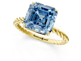 Yellow gold Fancy Blue Asscher  Solitaire Twist Band Ring with Four-Prong Setting_83
