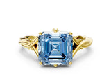 Yellow gold Fancy Blue Asscher  Solitaire Twist Band Six-Prong Setting 1