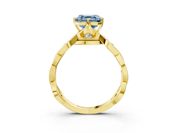 Yellow Gold Asscher Cut Accented Twist Engagement Ring Setting for Fancy Blue Center