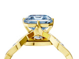 Yellow gold Fancy Blue Asscher  Solitaire Twist Band with Leaf Prong Setting_30