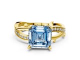 Yellow gold Fancy Blue Asscher  Solitaire Twist Band with Pavé Accents and Four-Prong Setting_20