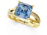 Yellow gold Fancy Blue Asscher  Solitaire Twist Band with Pavé Accents and Four-Prong Setting_21