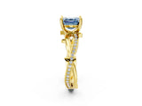Yellow gold Fancy Blue Asscher  Solitaire Twist Band with Pavé Accents and Four-Prong Setting_22