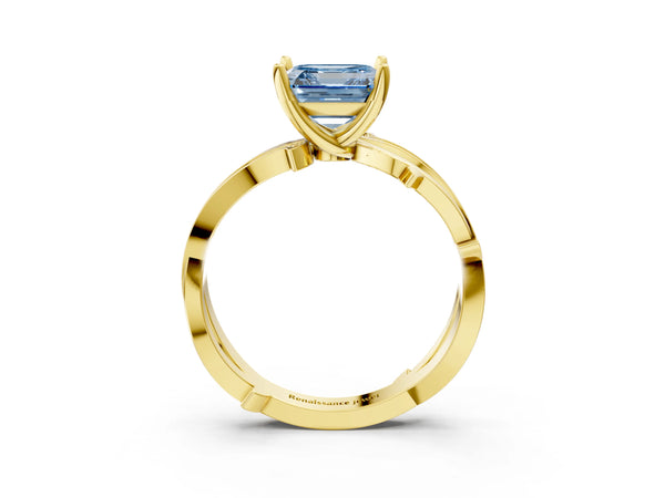 Yellow Gold Asscher Cut Crossover Twist Pave Engagement Ring Setting for Fancy Blue Center