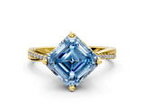 Yellow gold Fancy Blue Asscher  Solitaire Twist Band with Pavé Diamonds and Four-Prong Setting_102