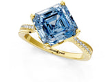 Yellow gold Fancy Blue Asscher  Solitaire Twist Band with Pavé Diamonds and Four-Prong Setting_103