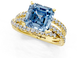 Yellow gold Fancy Blue Asscher  Solitaire Twist Band with Pavé Setting and Four-Prong Setting_1