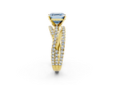 Yellow gold Fancy Blue Asscher  Solitaire Twist Band with Pavé Setting and Four-Prong Setting_2