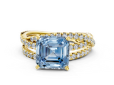 Yellow gold Fancy Blue Asscher  Solitaire Twist Band with Pavé Setting and Four-Prong Setting