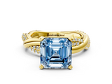 Yellow gold Fancy Blue Asscher  Solitaire Twist Band with Pave Prong Setting_17