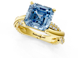 Yellow gold Fancy Blue Asscher  Solitaire Twist Band with Pave Prong Setting_18