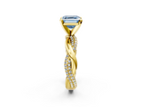 Yellow gold Fancy Blue Asscher  Solitaire Twist Band with Pave Prong Setting_19