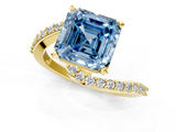 Yellow gold Fancy Blue Asscher  Solitaire Twist Band with Pave Set Diamonds and Four-Prong Setting_1
