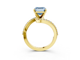 Yellow gold Fancy Blue Asscher  Solitaire Twist Band with Pave Set Diamonds and Four-Prong Setting_3