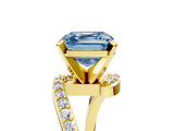 Yellow gold Fancy Blue Asscher  Solitaire Twist Band with Pave Set Diamonds and Four-Prong Setting_5