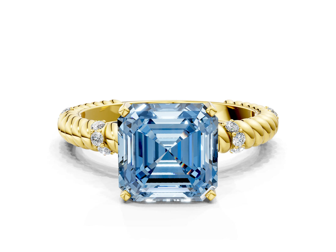 Yellow gold Fancy Blue Asscher  Solitaire Twisted Band Prong Set Engagement Ring_46