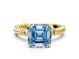 Yellow gold Fancy Blue Asscher  Solitaire Twisted Band Prong Set Engagement Ring_46
