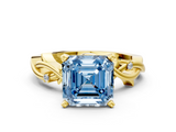Yellow gold Fancy Blue Asscher  Solitaire Twisted Band Prong Setting Ring