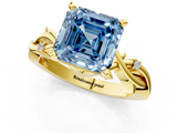 Yellow gold Fancy Blue Asscher  Solitaire Twisted Band Prong Setting Ring_1