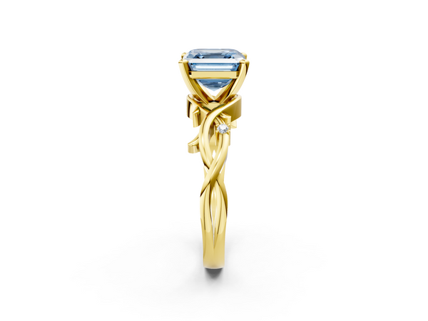 Yellow Gold Asscher Cut Solitaire Engagement Ring Setting for Fancy Blue Center with Vine Twist Band