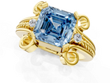 Yellow gold Fancy Blue Asscher  Solitaire Twisted Band Scroll Prong Ring_4