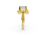 Yellow gold Fancy Blue Asscher  Solitaire Twisted Band Scroll Prong Ring_5