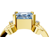 Yellow gold Fancy Blue Asscher  Solitaire Twisted Band Scroll Prong Ring_7