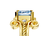 Yellow gold Fancy Blue Asscher  Solitaire Twisted Band Scroll Prong Ring_8