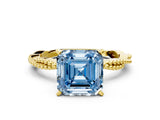 Yellow gold Fancy Blue Asscher  Solitaire Twisted Band with Bead Prong Setting_47