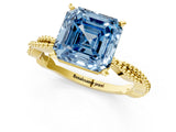 Yellow gold Fancy Blue Asscher  Solitaire Twisted Band with Bead Prong Setting_48